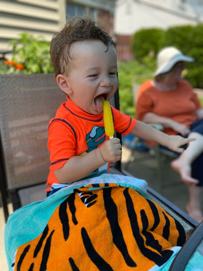 My Almost Two Year Old Son Ethan Enjoying His Popsicle On A Hot Michigan Summer Day