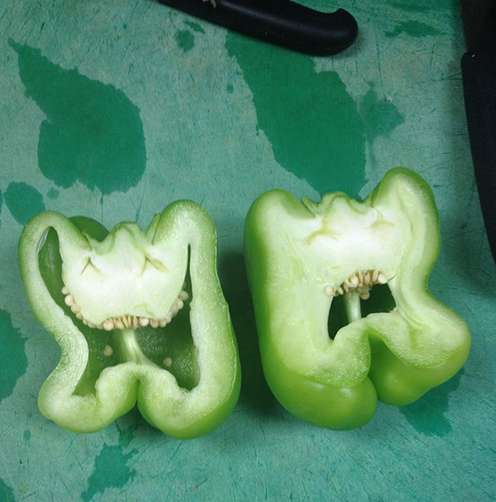 This Bell Pepper I Cut At Work Looks Like Happy And Sad Faces