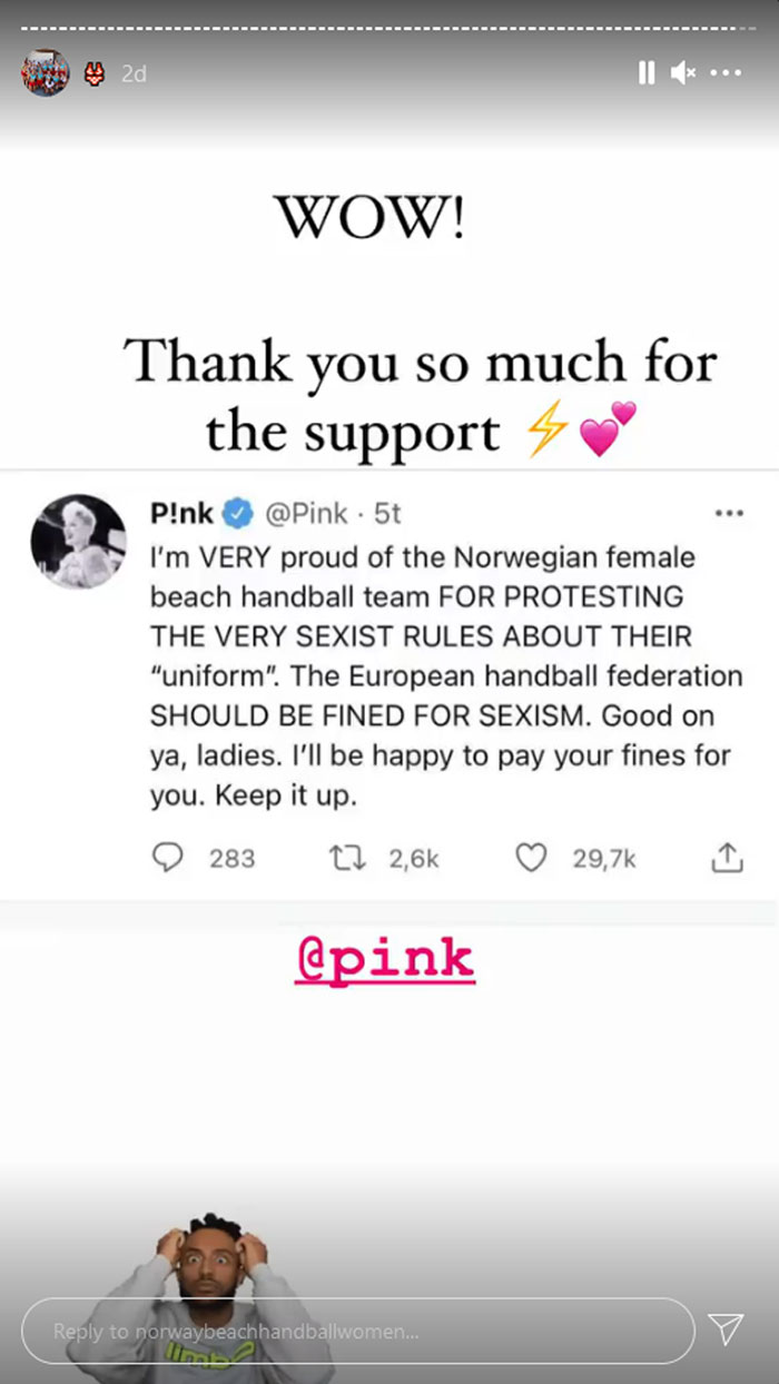 Pink Offers To Pay ‘Sexist' Fine For Women's Handball Team Who Wore Shorts To A Game Instead Of Bikini Bottoms