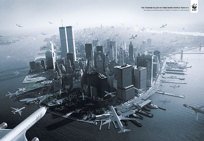 "The Tsunami Killed 100 Times More People Than 9/11." Canceled Wwf Ad From 2009