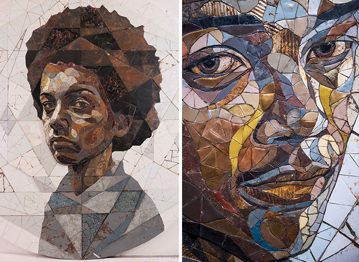 British Artist Crafts 19 Mosaic Portraits Of Real People Using Metal Scraps Found In Streets And Junkyards