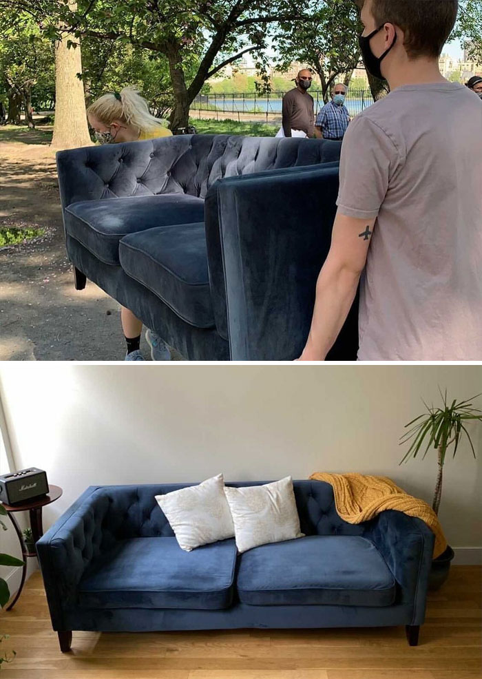 Okay Guys, Get Ready For Story Time!!! “After 1.5 Miles Of Walking, Several Breaks, And Many Words Of Support From The Central Park Joggers, We Finally Brought Our New Couch From The West To The East Side. Thank You Stooping!”. No Nick Lahger, Thank You!