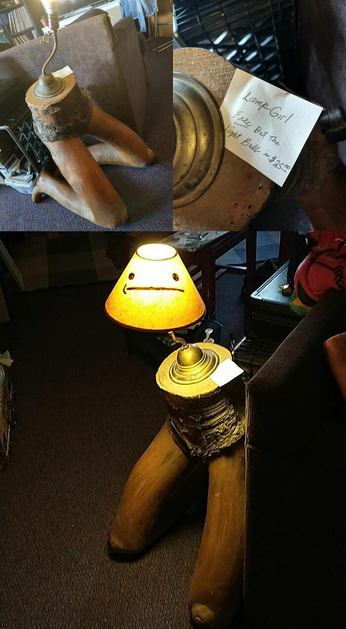 We Scored This Weird Wooden Lamp That Looks Like Someone Kneeling Down A Few Weeks Ago