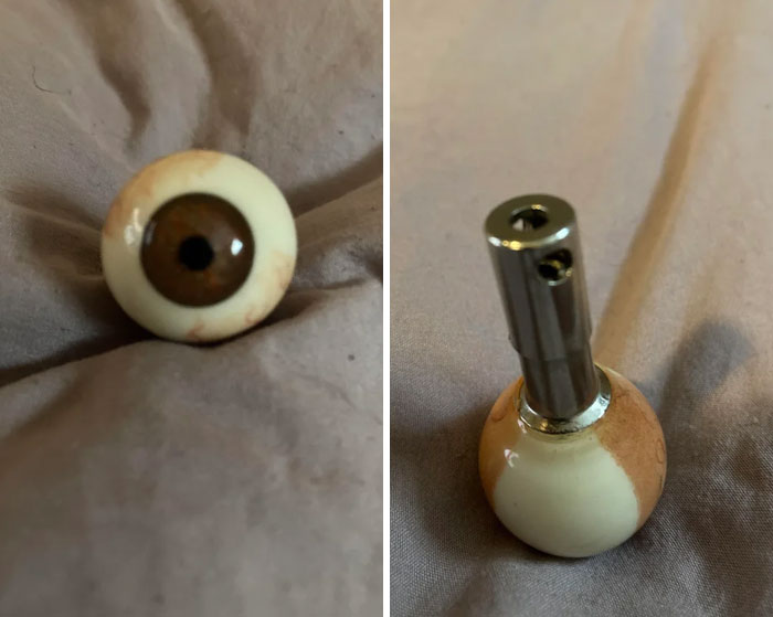 Real Life Looking Eyeball, Maybe Glass? With 3 Holes On The Metal Piece. Found At A Flea Market