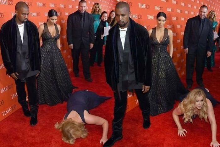 Amy Schumer Tries To "Prank" Kanye West By Diving In Front Of Him And Pretending To Pass Out, Kanye Reacts By Walking Away