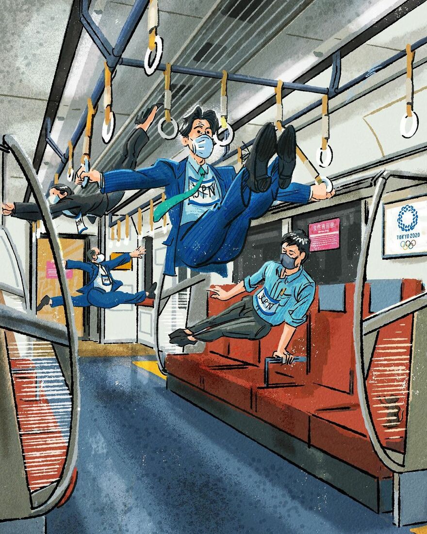 Artist Creates A Series Of Illustrations Showing The Daily "Olympics" Held By The People Of Tokyo ( 16 Pics)
