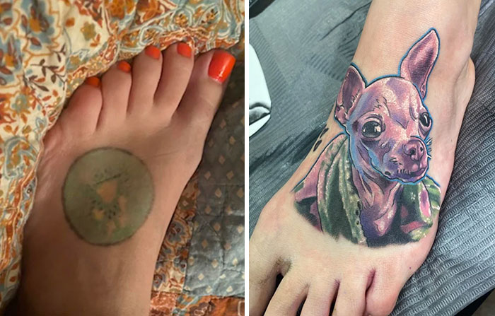 Had Gotten A “Kiwi” Tattoo With My Chihuahua Footprint In It, Great Concept But Horrible Work. Recently Got It Covered By A Wonderful Artist Who Saved The Paw Print And Gave Me A Great Piece Of My Soul Pup