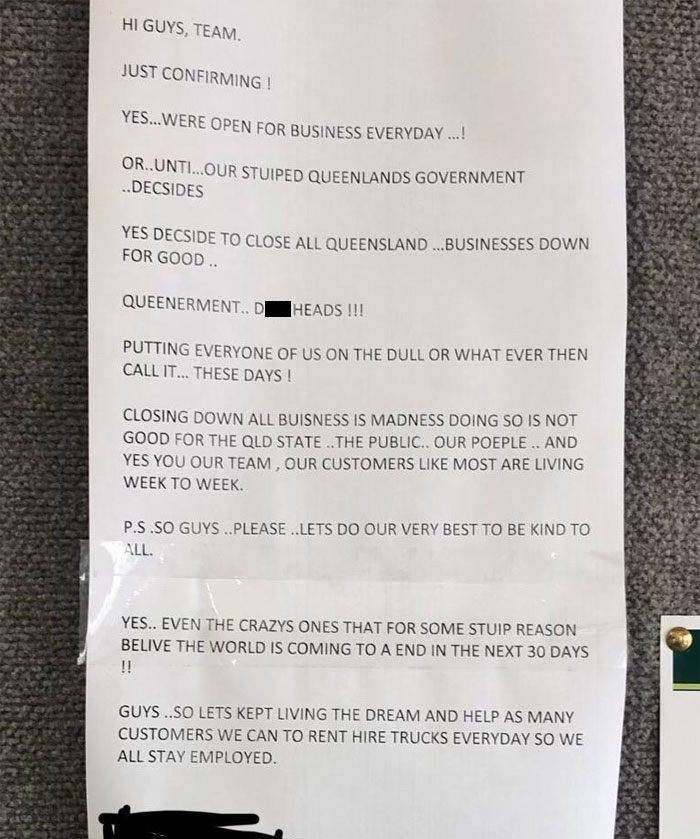 My Boss Posted This Email (Which We’d All Seen Already) Up On The Company Notice Board In Full View Of Customers