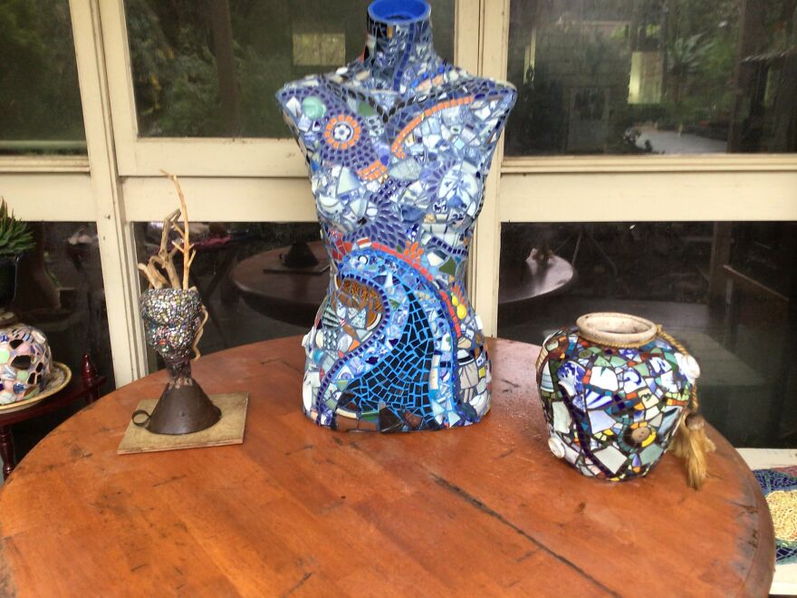 My Mum Is A Mosaic Artist And Loves To Create Amazing Artworks That She Upcycles From Skips And Creeks (No Animals Were Harmed In The Making Of These Artworks)