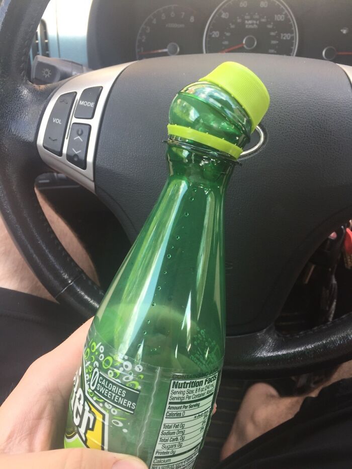My Sparkling Water Bottle Was Pretty Close To Exploding After Being Left In The Hot Car For The Day