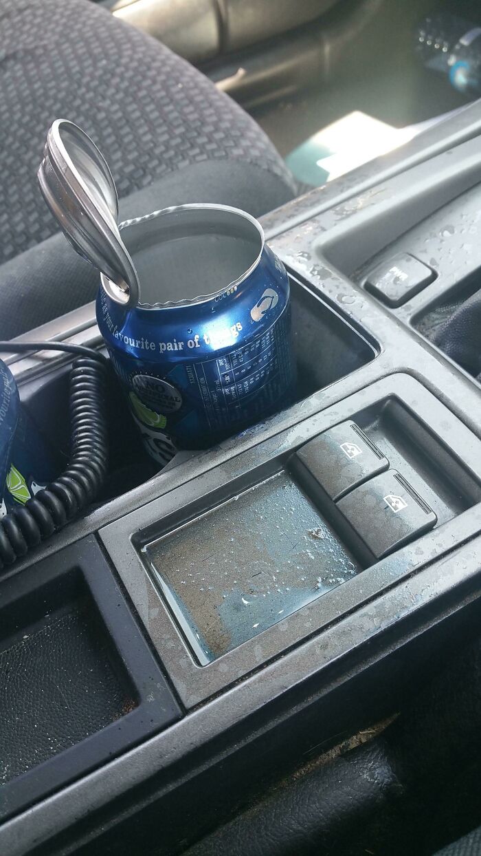 Left An Unopened Can Of Lemonade In My Car, It Was So Hot That It Exploded