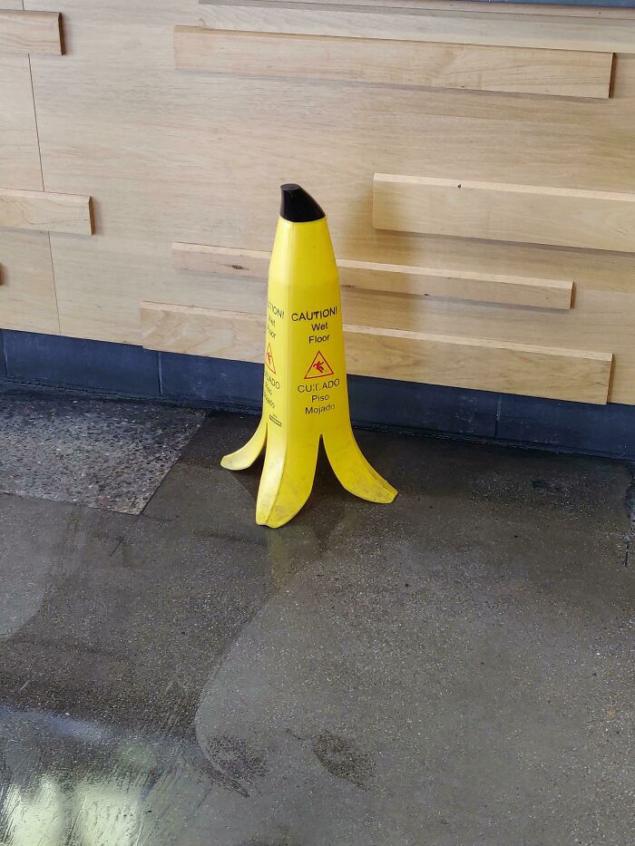 Thought This Was A Very Clever Way To Make A Caution Sign. It's Still Highly Visible And Does It's Job But With Some Fun. As An Added Bonus It Was In A Jamba Juice So It Makes Sense With Their Aesthetic