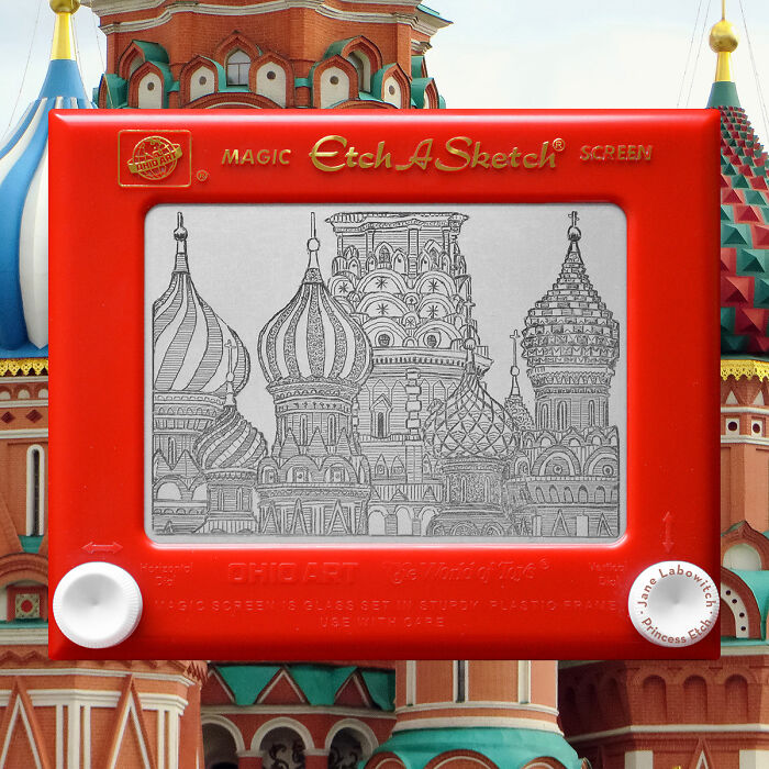 This Is One Of My Most Detailed Renditions - St. Basil's Cathedral, Which Took ~30 Hours To Render (Etch A Sketch)