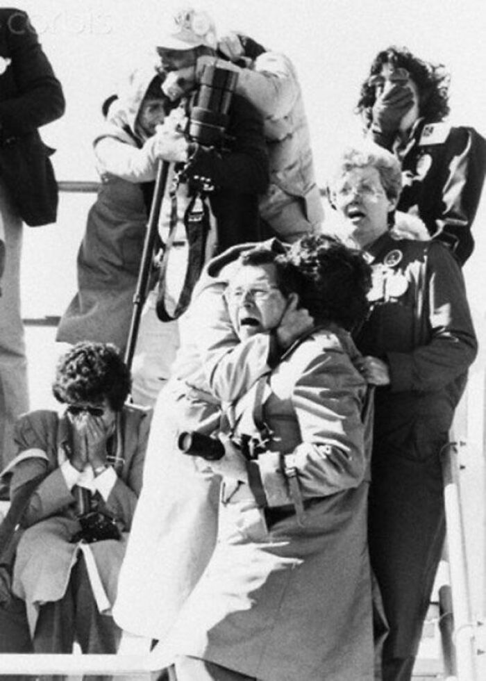 Onlookers Reacting To The Explosion Of The Challenger Space Shuttle