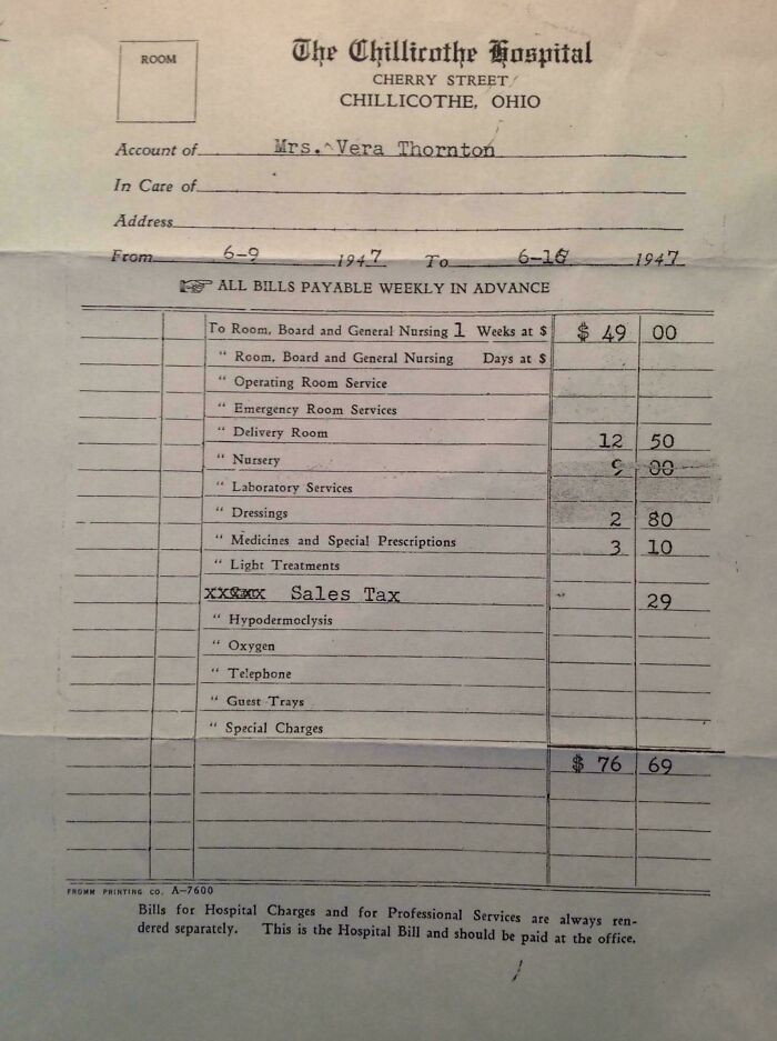 Esta factura médica de 1947