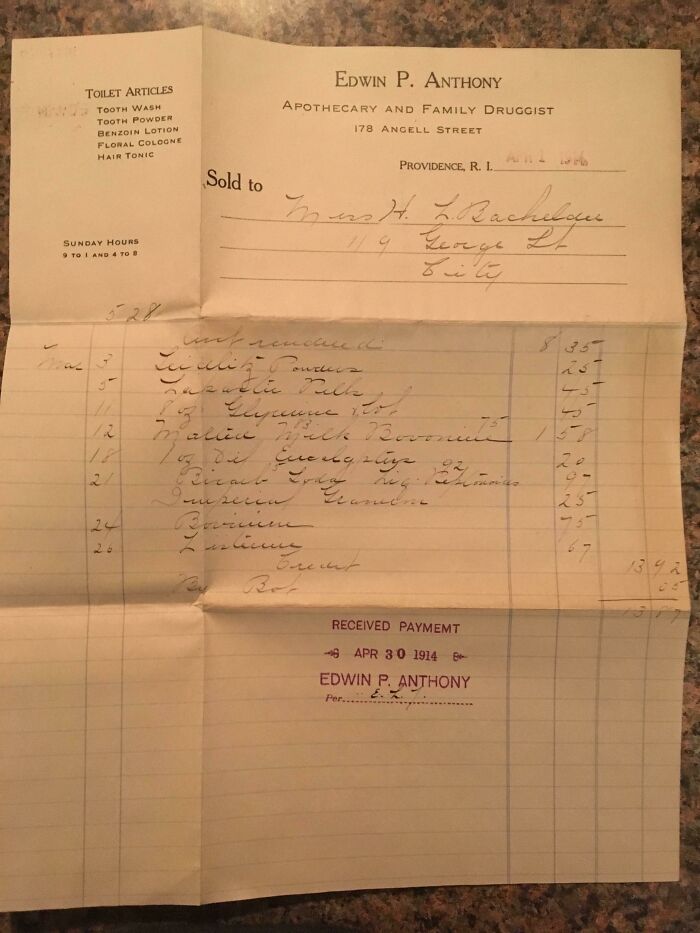 Esta factura médica de 1914 por 13,87 dólares