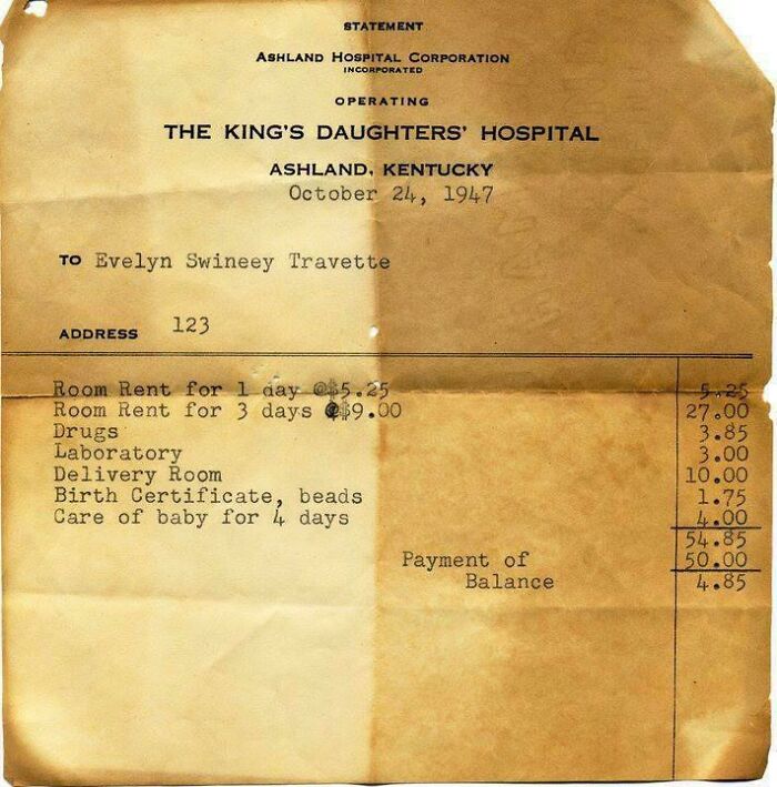 Factura de hospital de 1947 encontrada en el ático de mis padres. No sé para quién es
