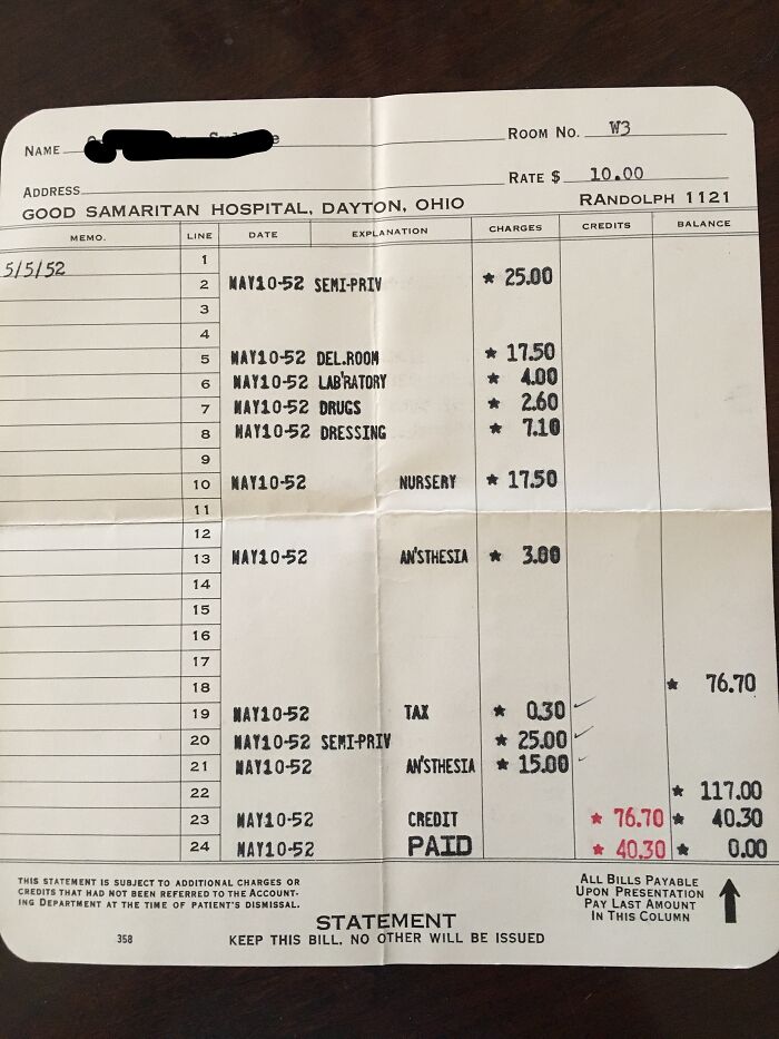 The Hospital Bill From When My Dad Was Born