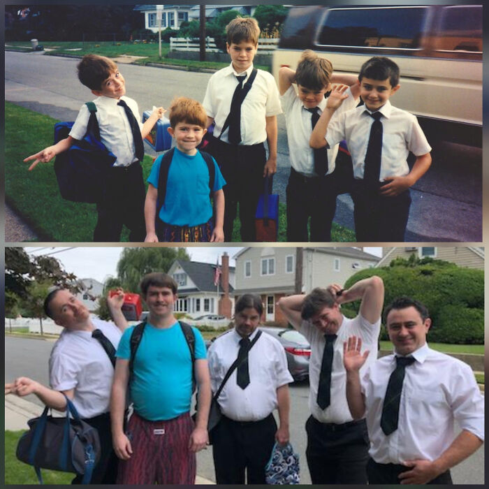 For My Mom’s 60th Birthday, My Brothers, My Cousin And I Recreated A Photo From My First Day Of Kindergarten.
