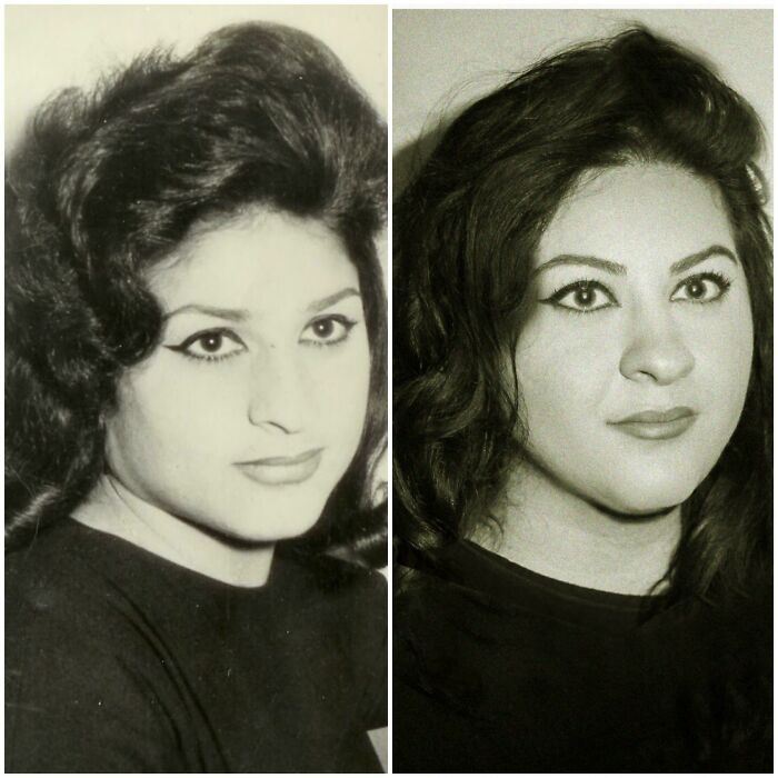 My Grandma’s Lebanese Passport Picture From 1955 (Left) And Me In The Present (Right). Christmas Gift To My Dad Last Year