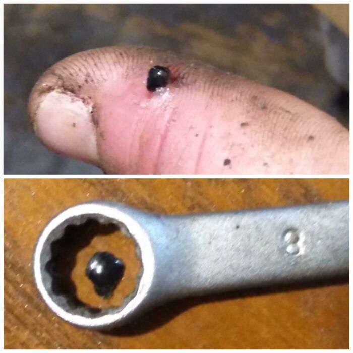 An Important Reminder That Ppe Is Always Good To Follow! This Is A Piece Of Metal That Shot From My Hammer Like A Bullet After Impacting Another Piece Of Metal. Easily Could Have Been My Eye!