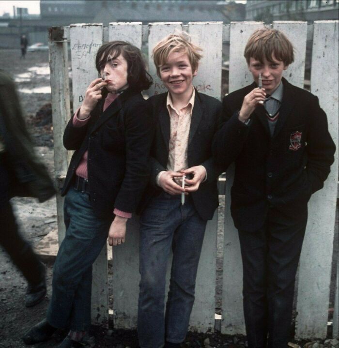 British Schoolboys Holding Discarded Syringes, 1970s