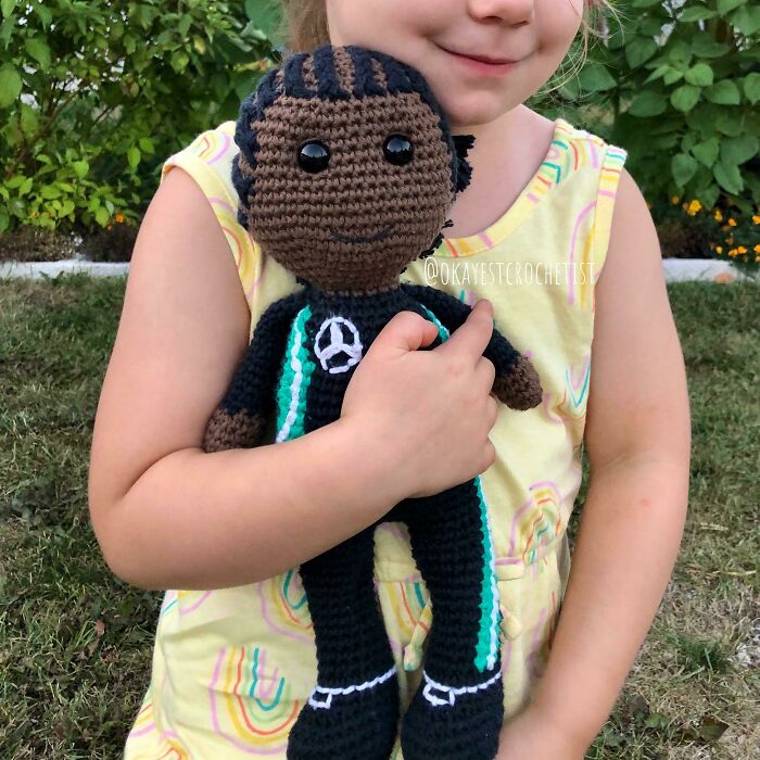 Hadn’t Had Much Luck Finding F1-Related Stuff For Kids Where We Live, So My First Attempt At A Crocheted Toy Was This Lewis Doll For My Three-Year-Old Hamilton Fan