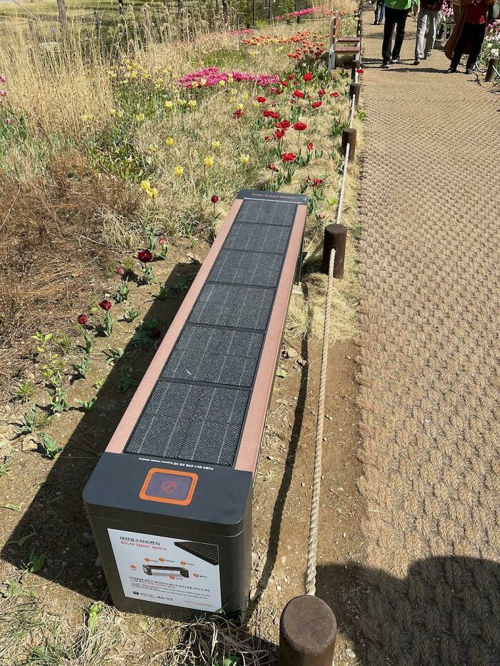 Solar Powered Benches Here In Seoul, South Korea. Complete With USB And Wireless Charging Docks