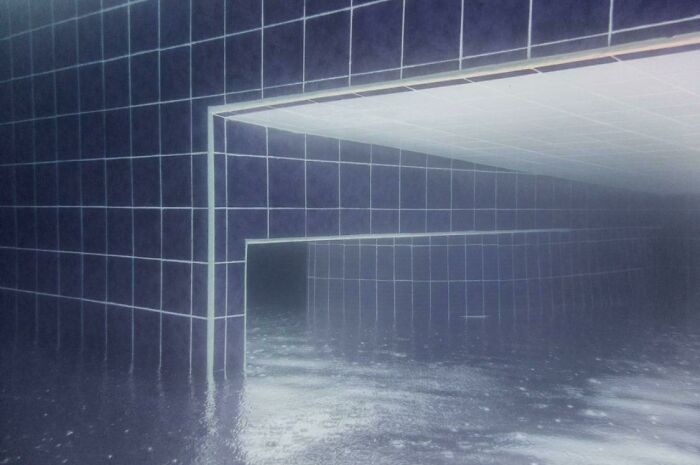Picture Of A Pool, Under Water, During Rain, Upside Down