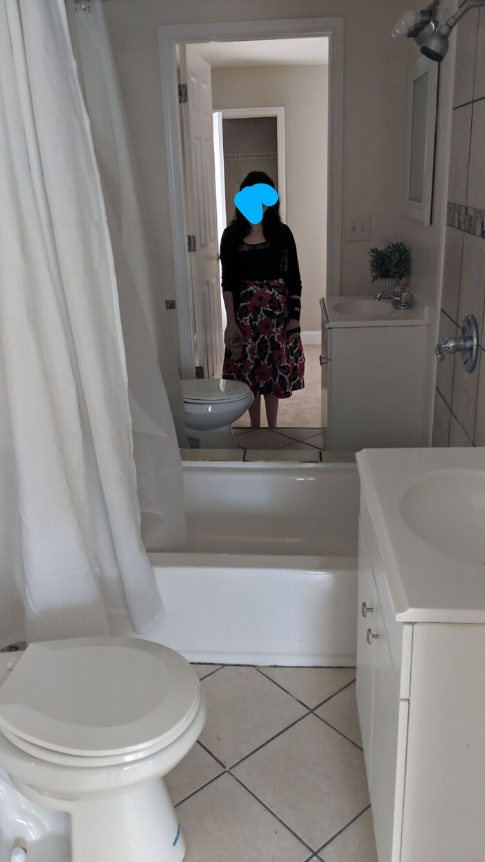 We Were Looking At Houses In Baltimore This Weekend And Came Across This Gem. There Is No Mirror In The Middle, It's A Completely Symmetrical Bathroom That 2 People Can Use The Toilet In At The Same Time