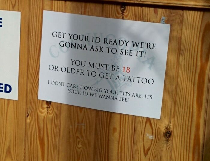 This Local Tattoo Studio Has A Sign At The Reception Counter