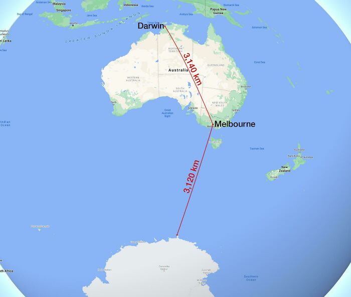 Hoy aprendí que Melbourne está más cerca de la Antártida que de Darwin