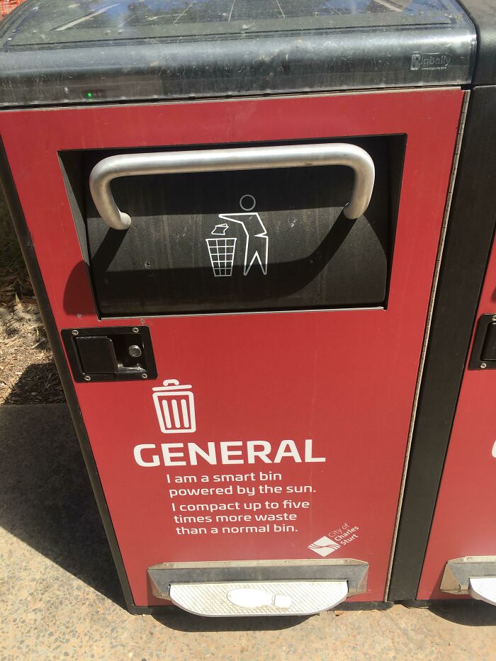 Smart Bins In Australia Use Solar Power To Compact Waste. Includes Foot Handle