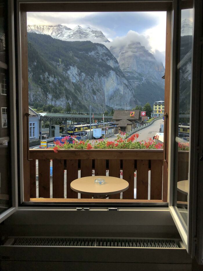 The Balcony Of My Hotel In Switzerland Is Only Accessible Through The Window