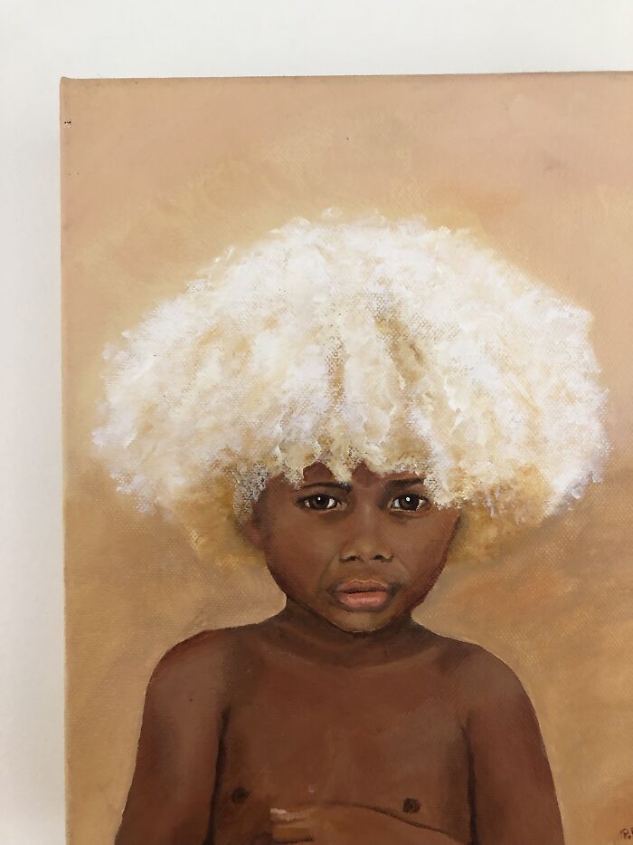 Amazing Blonde Hair Of Children From The Islands Of New Guinea. Acrylic On Canvas