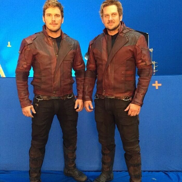 Chris Pratt With His Stunt Double On The Set Of Guardians Of The Galaxy