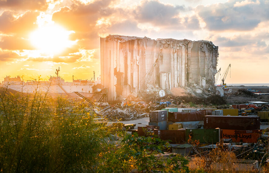 Disaster Site During Sunset