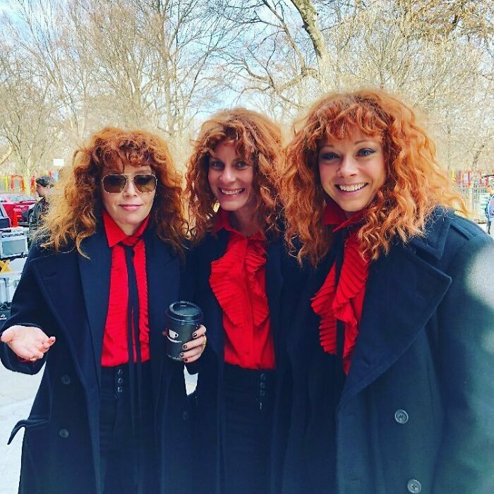 Natasha Lyonne With Her Stunt Doubles On The Set Of Russian Doll