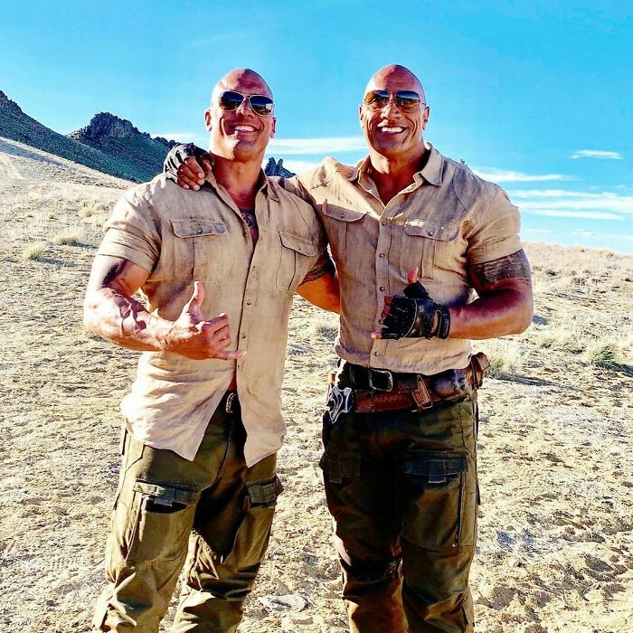 The Rock And His Stunt Double On The Set Of Jumanji: The Next Level