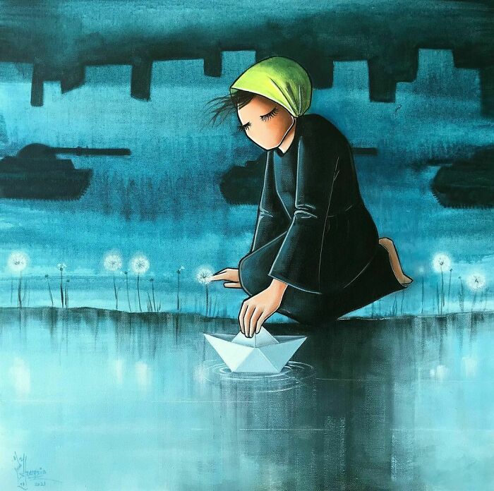 And Done,
untitled/ بدون عنوان
i Couldn't Pick A Title For This Piece, I Actually Couldn't Find The Word To Express My Feeling And Idea.
#hope #war #peace #warzone #rescue #life #dream #blue #black #yellow #scarf #woman #fear #stress #paper #boat #river #foggy #painting #artwork #art #artstudio #artist #acrylicpainting #artistsoninstagram #afghanartist #afghanistan #2021 #هنر #هنرمند