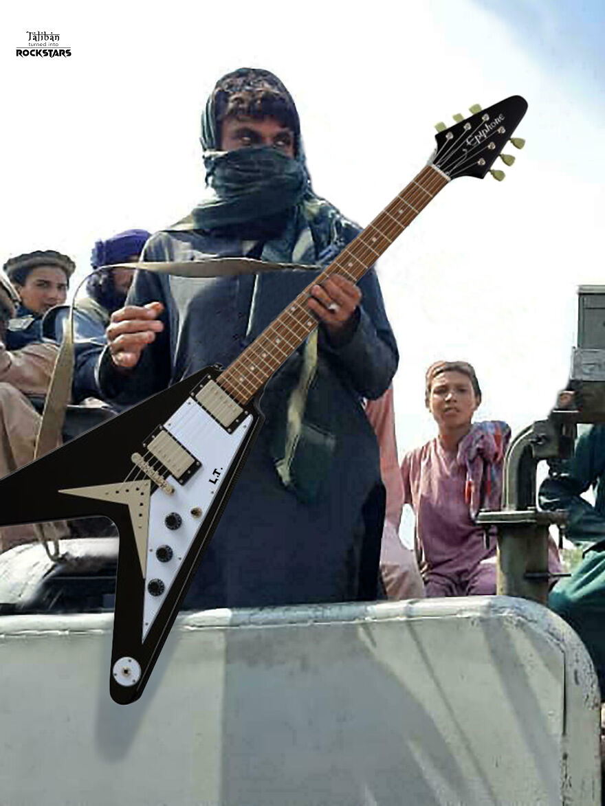 I Turned Taliban Into Glamorous Rockstars By Replacing Their Guns With Guitars And Basses.