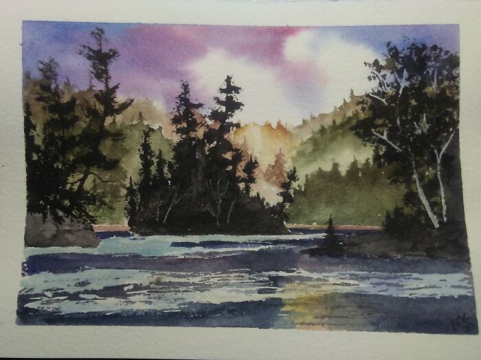 Island Lake - Watercolor. This Is Only 5" X 7" But I Like The Way It Turned Out.