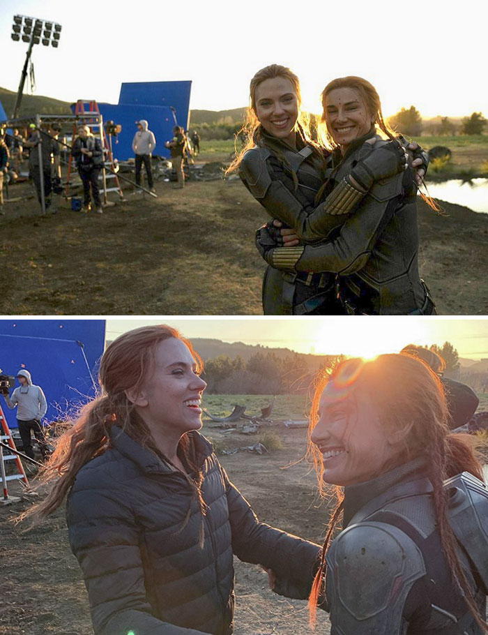 Scarlett Johansson And Her Stunt Double Heidi Moneymaker On Their Last Day On Set After Working Together Since Iron Man 2