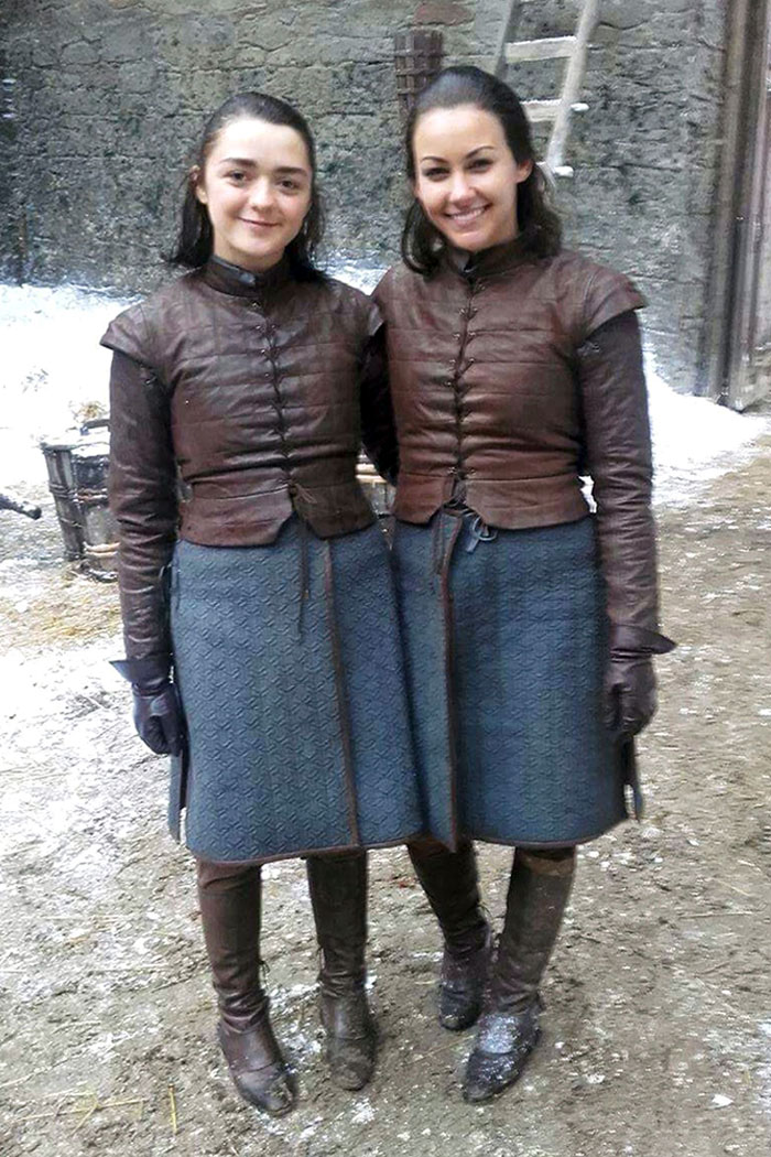 Maisie Williams And Her Stunt Double Kristina Baskett On The Set Of Game Of Thrones