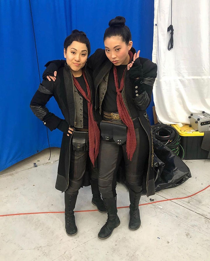 Awkwafina With Her Stunt Double On The Set Of Jumanji: The Next Level