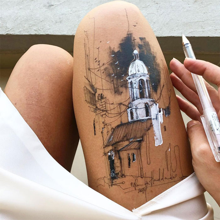Artist Uses Her Own Thighs As A Canvas And Creates Stunning Ink Drawings (30 Pics)