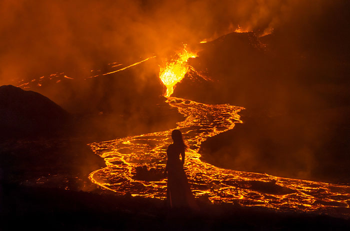 This Photographer Took 10 Mesmerizing Self-Portraits In Front Of The Erupting Fagradalsfjall Volcano