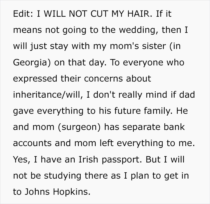 Bride Wants Her Stepdaughter To Cut Her Hair For The Wedding, Is Livid When The Stepdaughter Refuses
