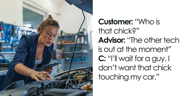 Customer Drives Into An Auto Repair Shop And Says He Doesn’t Want A “Chick” Touching His Car, Makes A Fool Of Himself