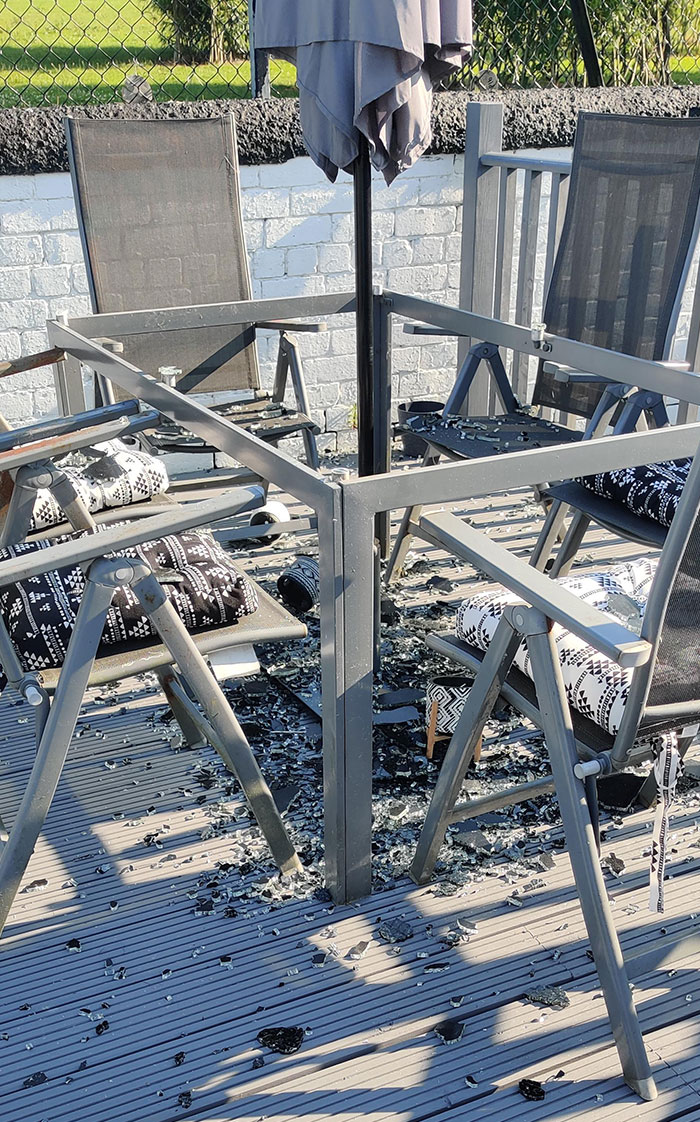 Current Heatwave Has Caused My Glass Table To Explode All Over My Freshly Painted Decking